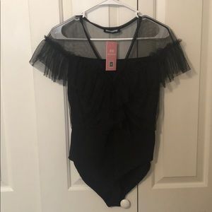 Black mesh frills body suit